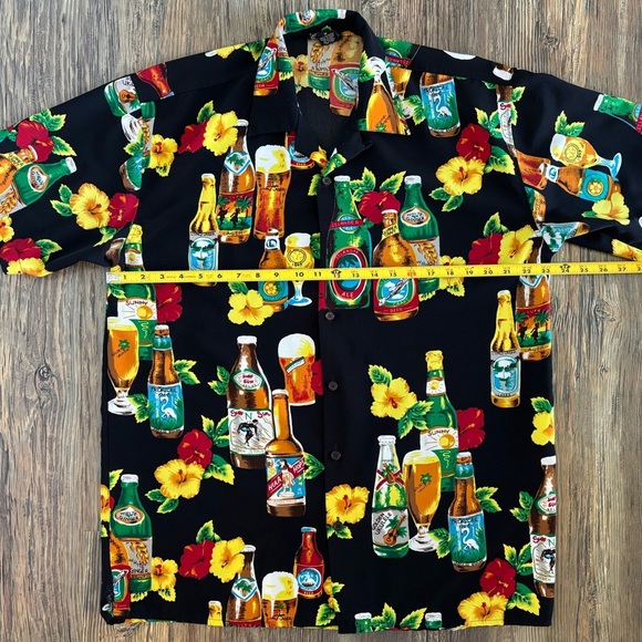 Canopy Hawaiian Tropical Shirt Mens M Black Beer Adult Beverages Hibiscus Beach - Picture 4 of 8